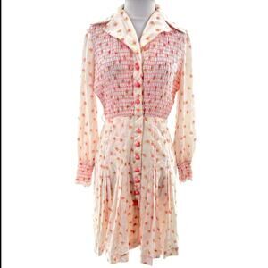Vintage Dalani smocked fruit pink fruit button shirt dress sz 6